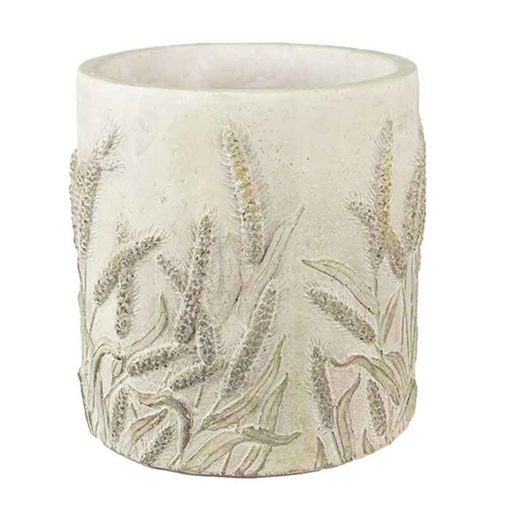 Pot de fleurs pierre tige de blé beige vert 13x13cm