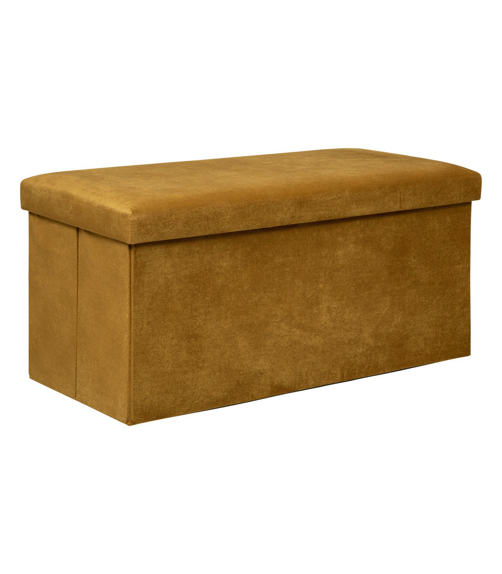Pouf pliant et coffre de rangement en tissu jaune moutarde 76 x 38 cm