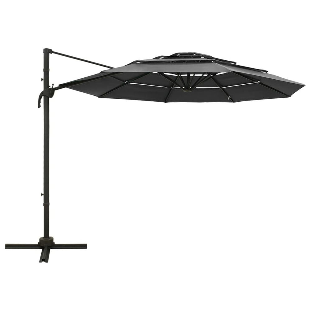 Parasol de jardin à 4 niveaux avec mât en aluminium anthracite
