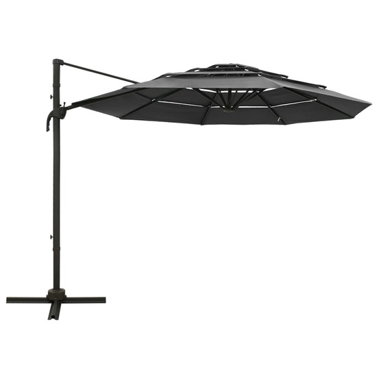 Parasol de jardin à 4 niveaux avec mât en aluminium anthracite