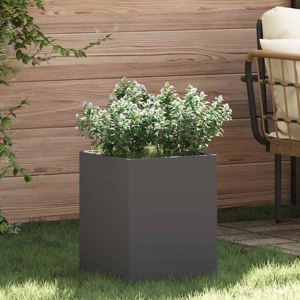 Jardinière carrée acier style industriel pour jardin terrasse noir 32x32x40 cm