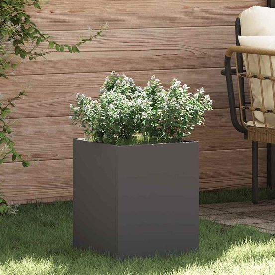 Jardinière carrée acier style industriel pour jardin terrasse noir 32x32x40 cm