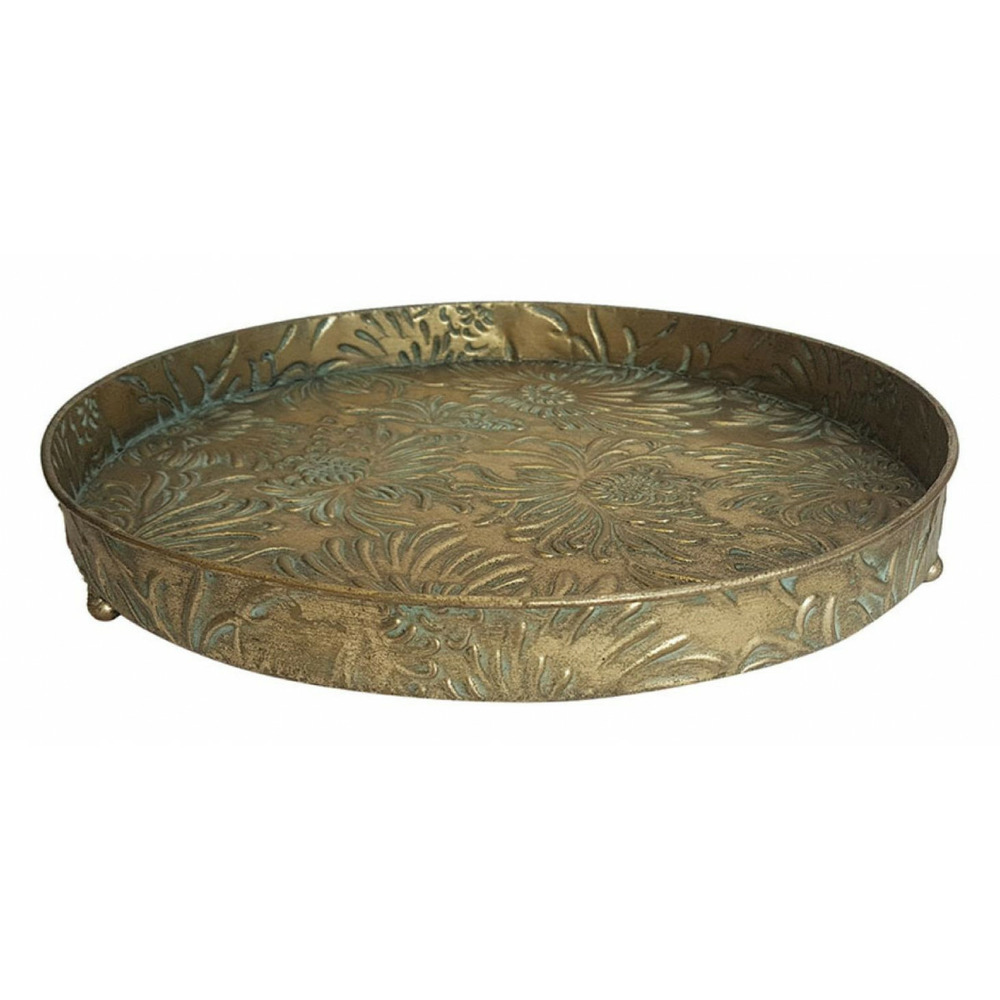 Plateau en laiton fleurs métal or - charme interior's