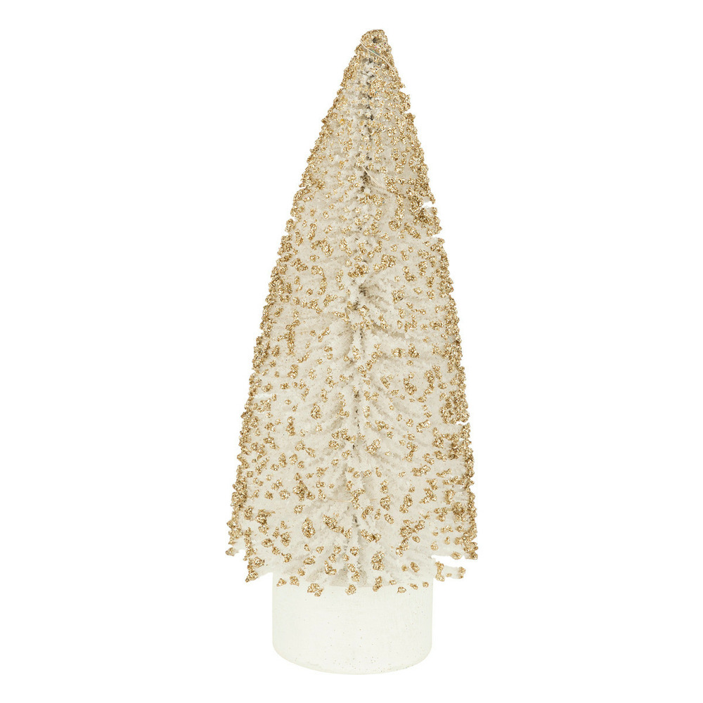 Déco de noël sapin lumineux blanc pailleté doré 8 led h 20 cm