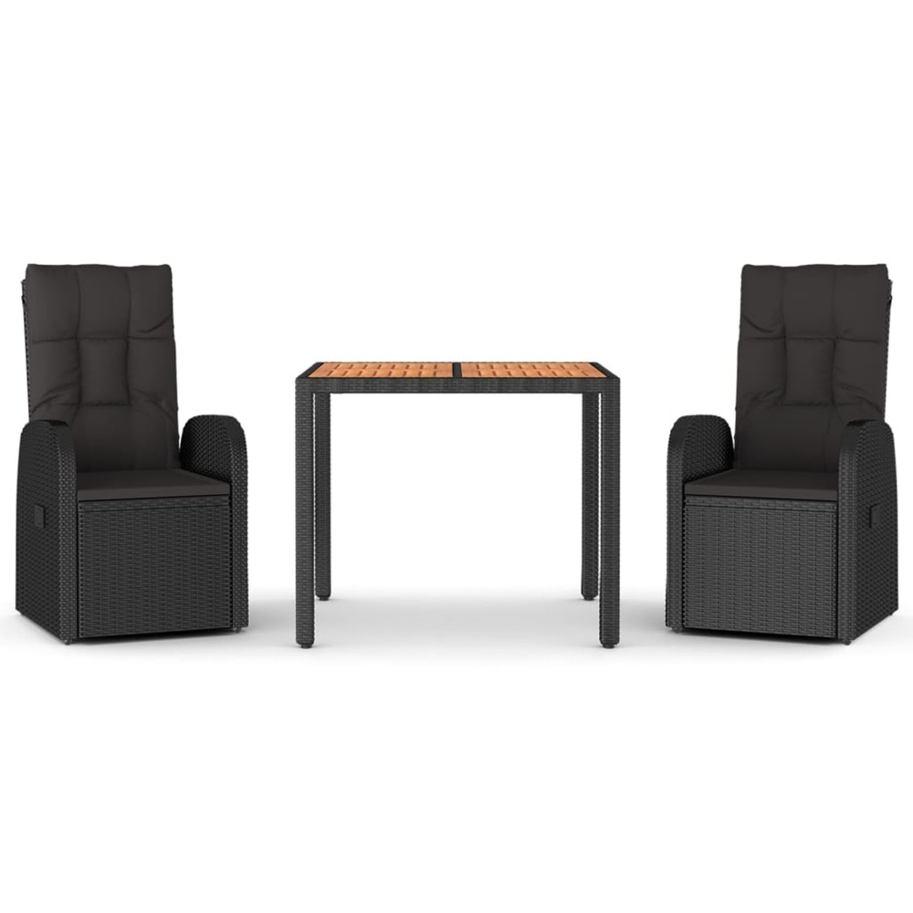 Ensemble à manger de jardin avec coussins 3 pcs noir