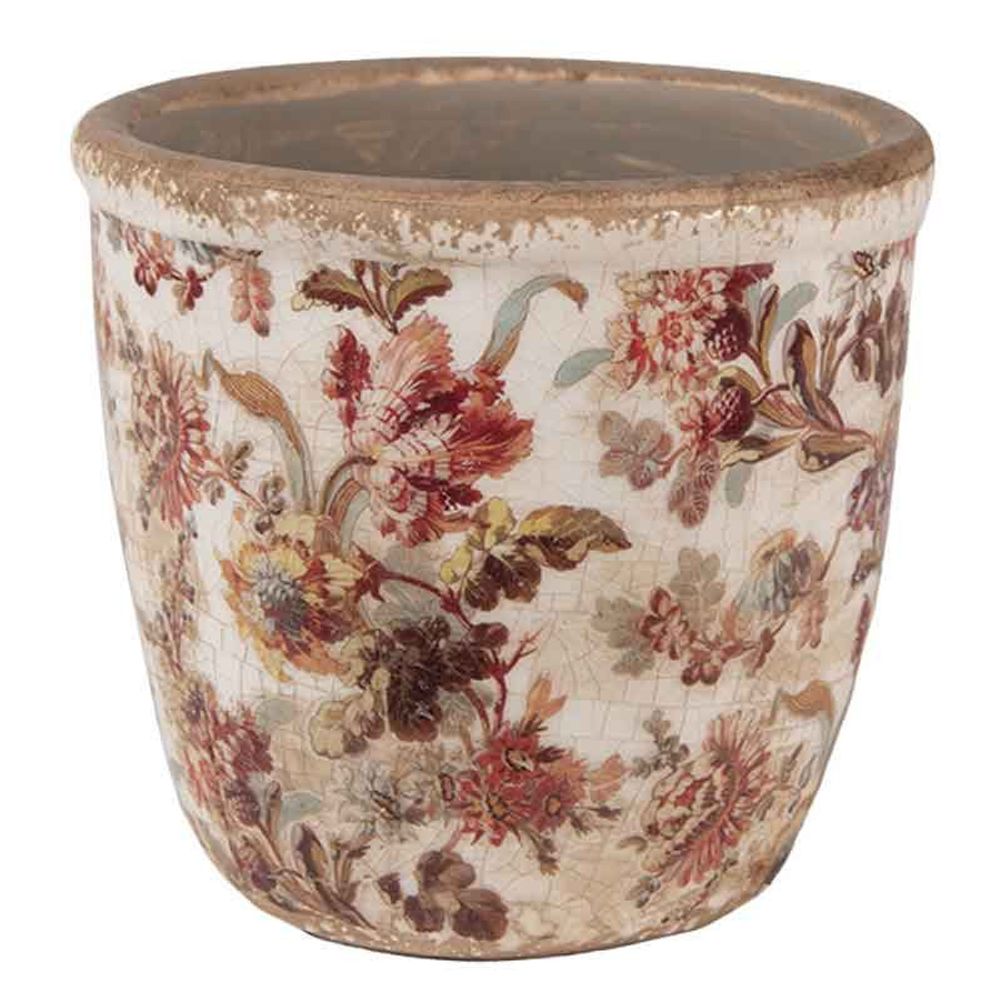 Pot de fleurs rose céramique beige 11x11x11cm