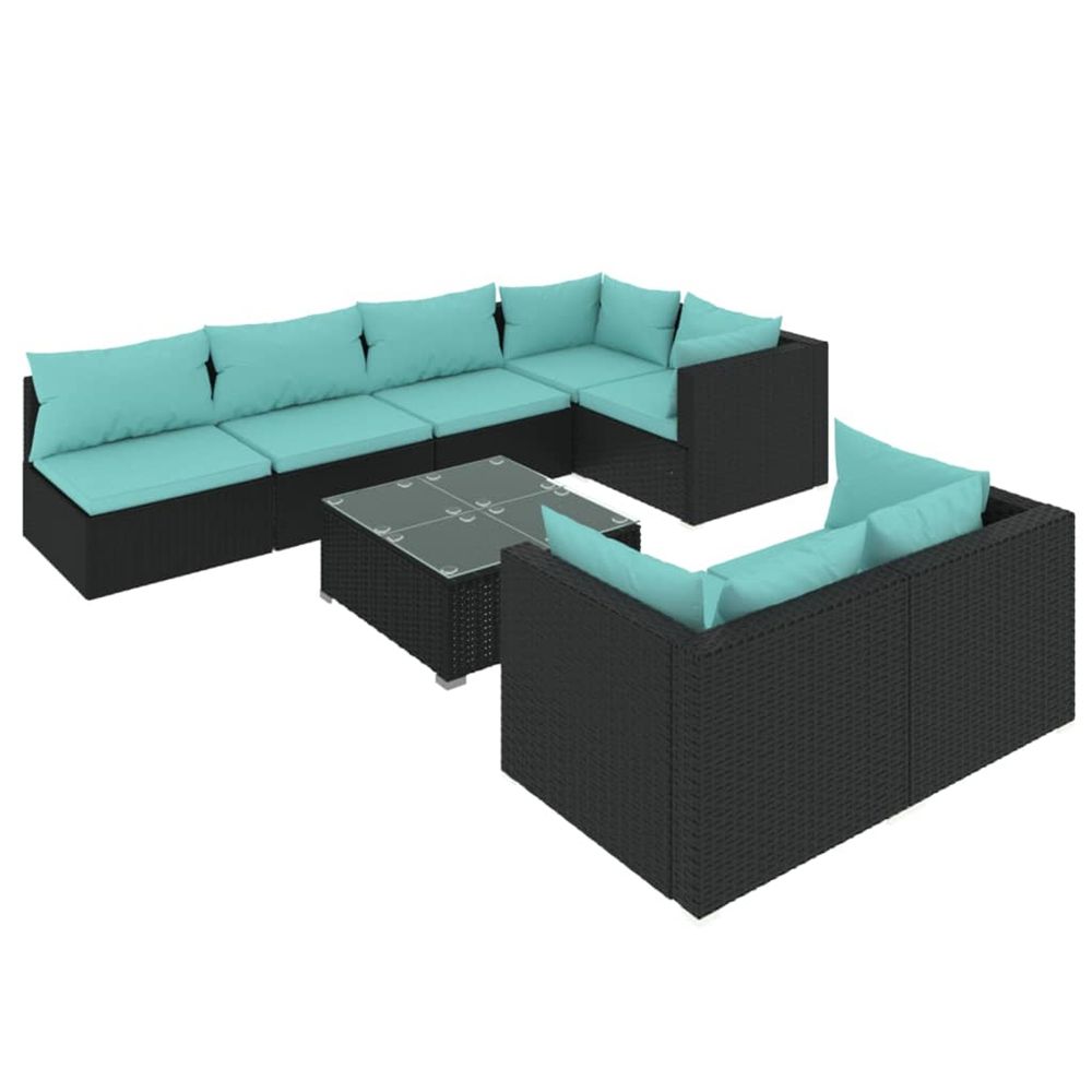 Salon de jardin 8 pcs avec coussins noir résine tressée