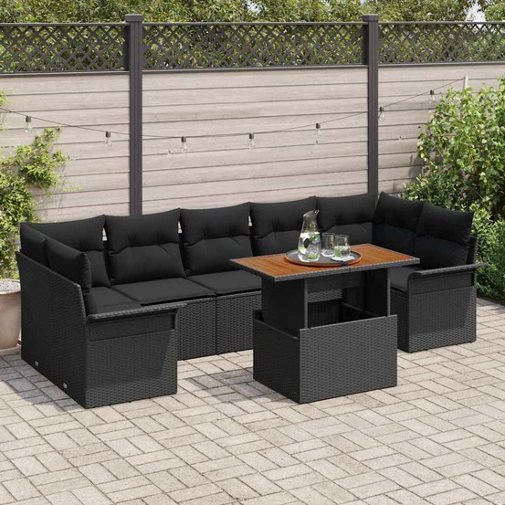 Ensemble de canapé de jardin 8 pcs noir poly rotin