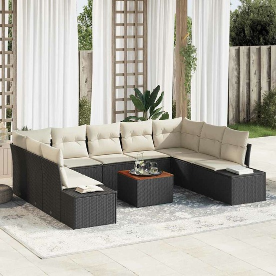 Ensemble de canapé de jardin avec coussin 10 pcs noir polyrotin