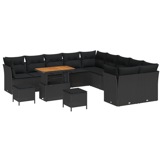 Ensemble de canapé de jardin avec coussin 13 pcs noir