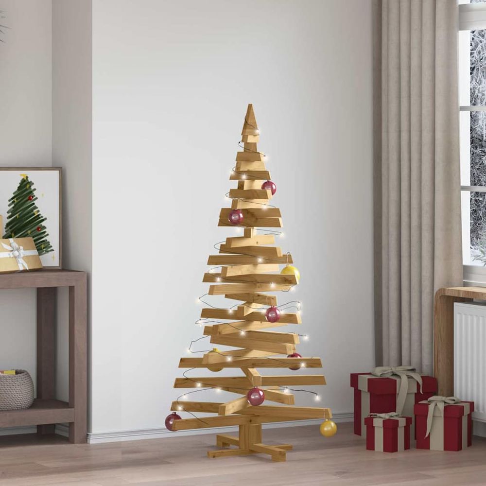 Sapin de noël design en bois de pin massif branches ajustables marron 150 cm