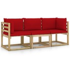 Canapé de jardin meuble extérieur 3 places avec coussins rouge