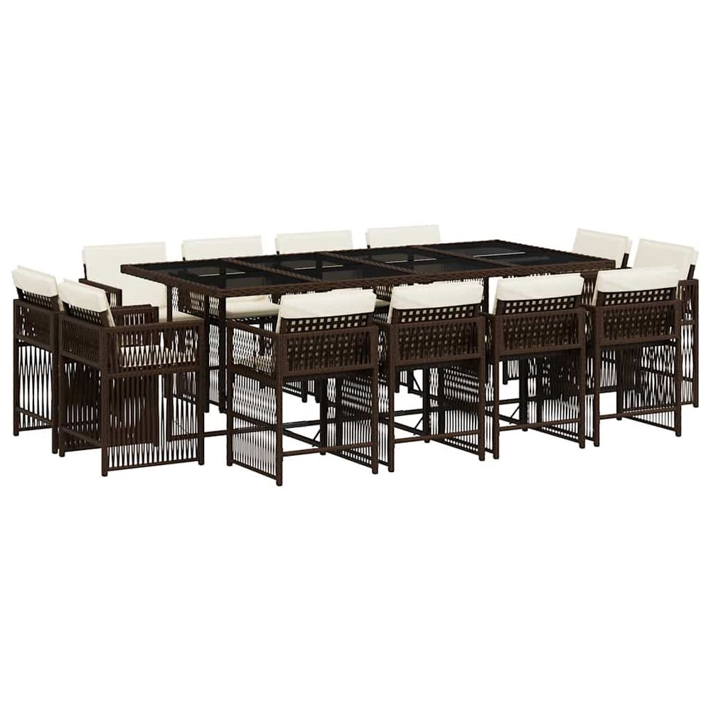 Ensemble à manger de jardin avec coussins 13 pcs marron rotin