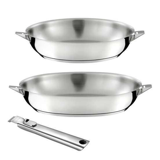 Eclipse - lot de 2 poêles 24-28 cm inox finition miroir avec poignée amovible