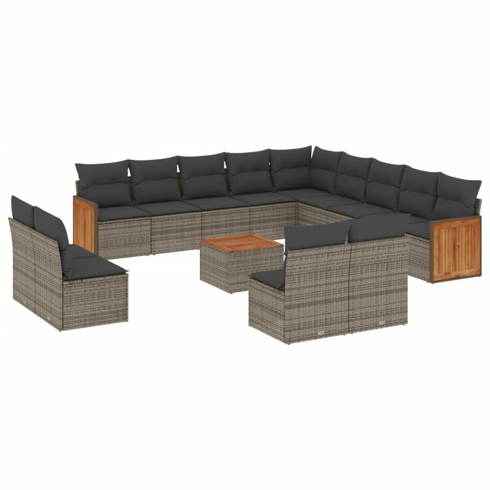 Salon de jardin avec coussins 14 pcs gris résine tressée
