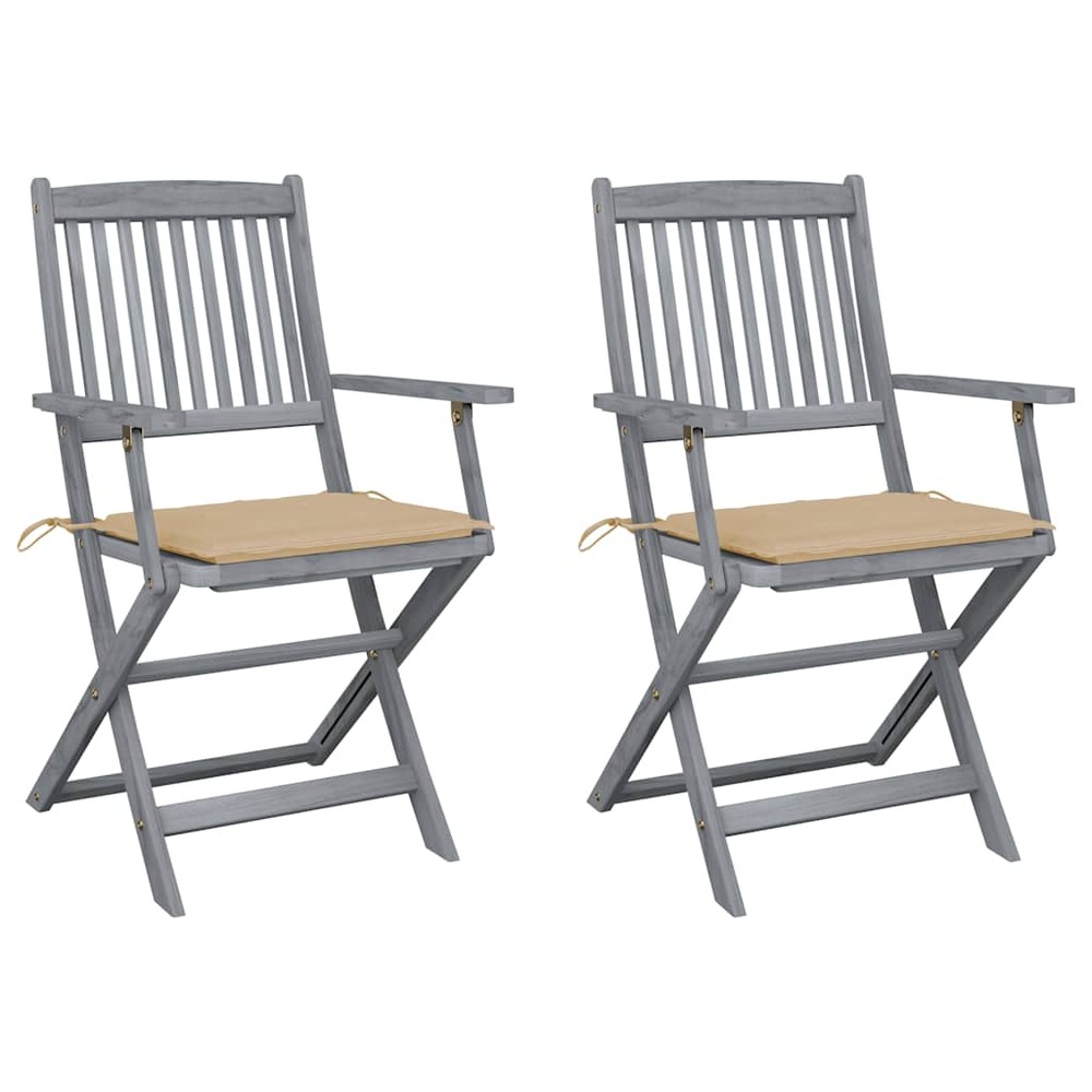 Chaises pliables d'extérieur lot de 2 et coussins bois d'acacia