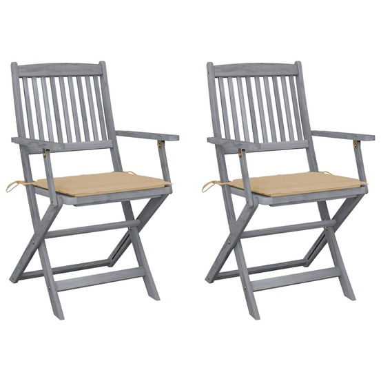 Chaises pliables d'extérieur lot de 2 et coussins bois d'acacia