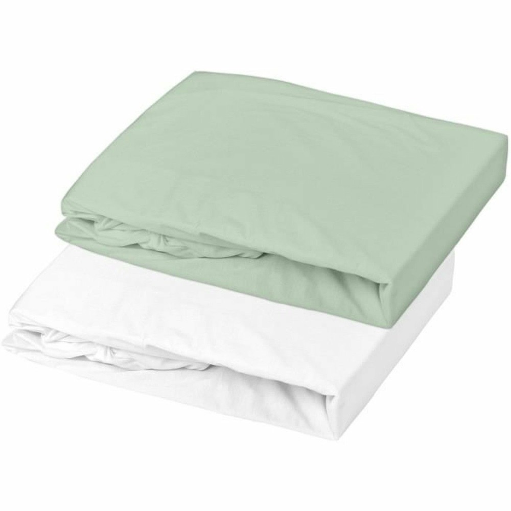 2 draps housse en jersey - blanc / vert de gris 60 x 120 x 15 cm