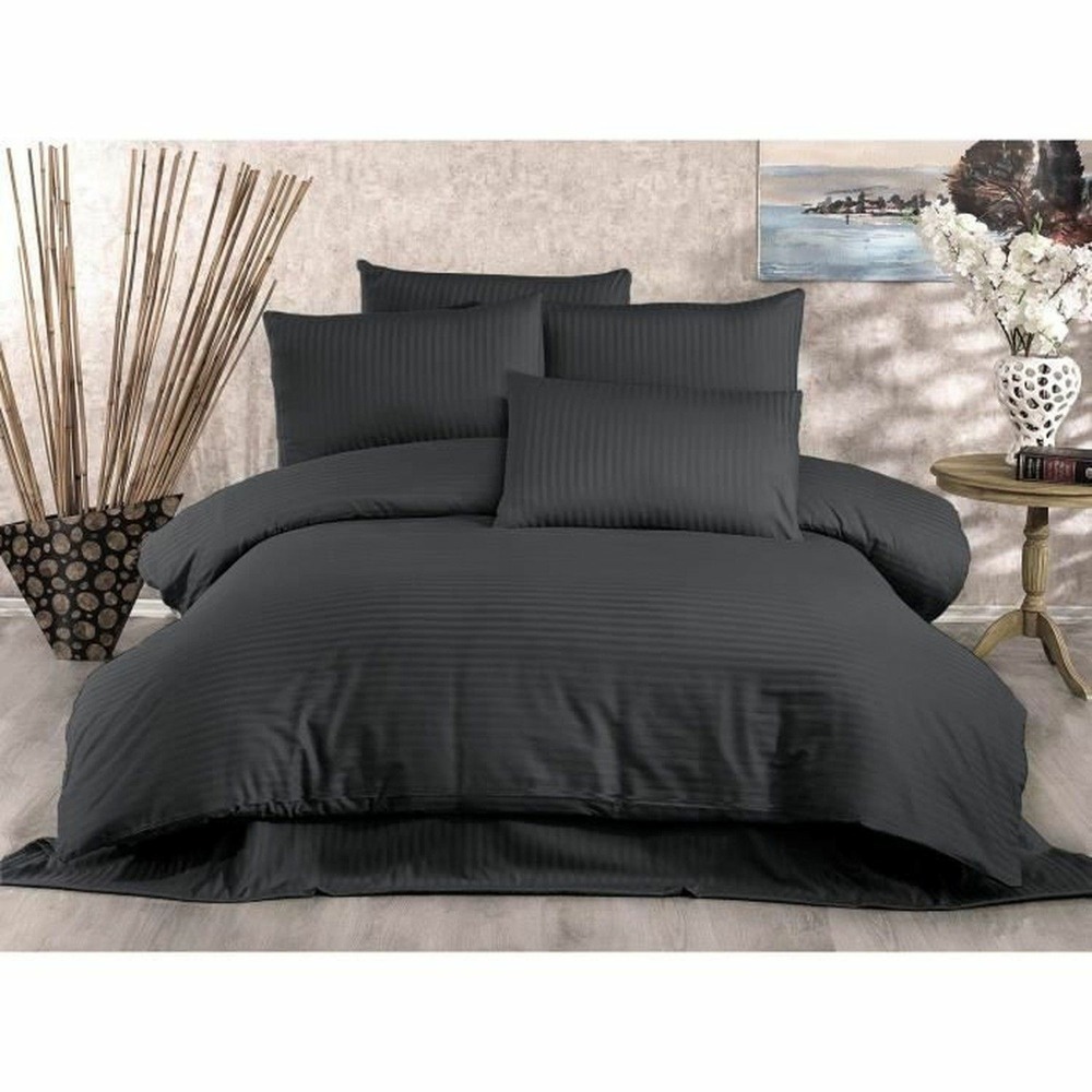 Parure de lit 70% polyester - housse de couette 220 x 240 + 2 taies d'oreiller 60 x 60 - anthracite