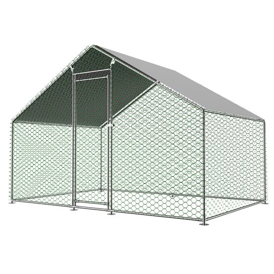 Enclos poulailler acier galvanisé argenté 3 x 2 x 2 m toit pe étanche pour petits animaux