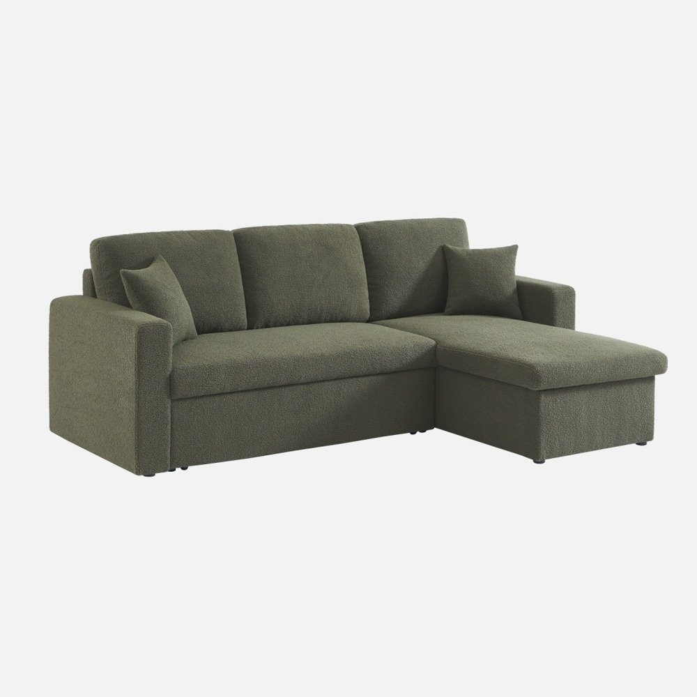 Canapé d'angle convertible en tissu bouclettes - ida - 3 places, fauteuil d'angle réversible coffre rangement lit modulable