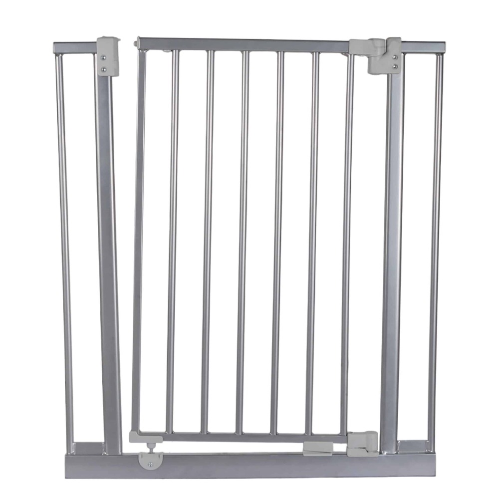 Barrière de sécurité Animaux avec portillon - Modèle Ulya - métal - coloris alu - 69 à 73 cm - 74 cm de hauteur