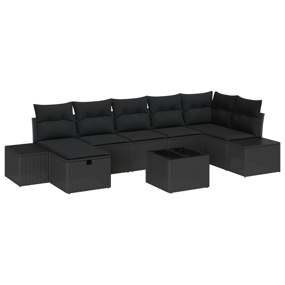 Ensemble de canapé de jardin de 8 pièces avec coussins noir rotin synthétique
