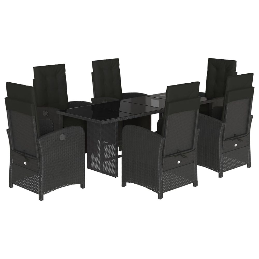Ensemble à manger de jardin coussins 7pcs noir résine tressée