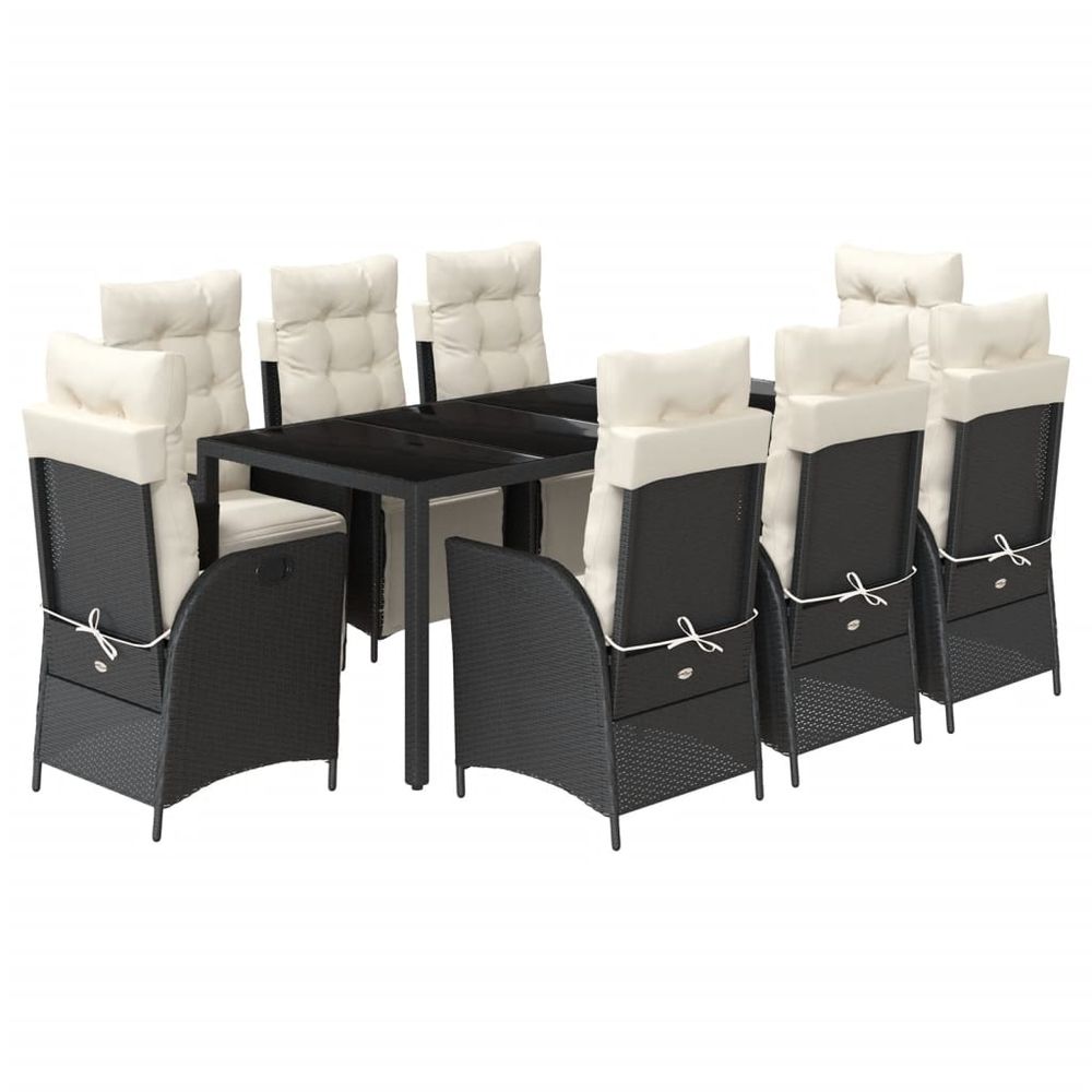 Ensemble à manger de jardin 9pcs coussins noir résine tressée