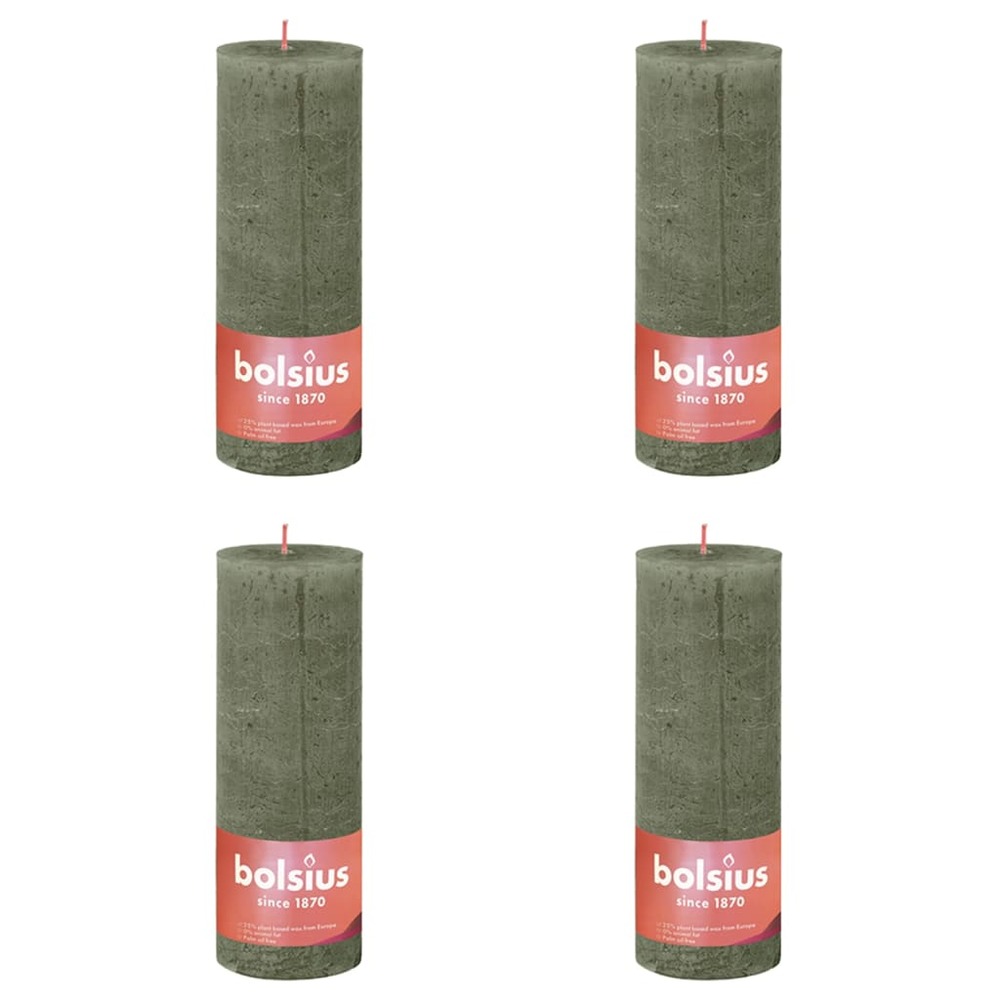 Bougies pilier rustiques shine 4 pcs 190x68 mm vert olive