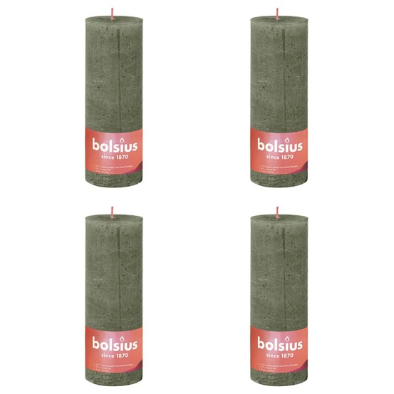 Bougies pilier rustiques shine 4 pcs 190x68 mm vert olive