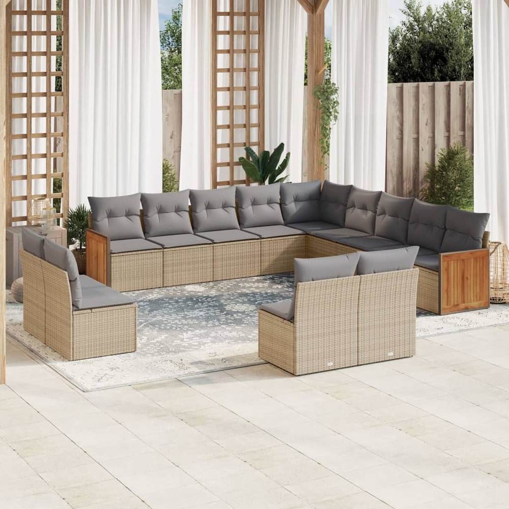 Salon de jardin avec coussins 13 pcs beige résine tressée