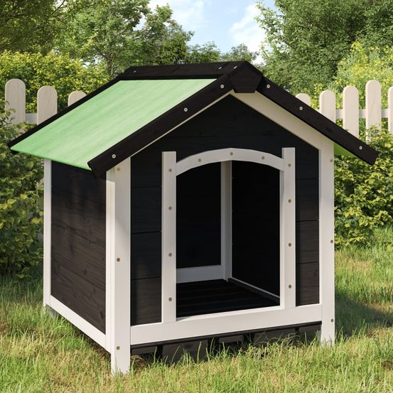 Niche chien bois pin extérieur abri confortable toit étanche 65x65cm gris