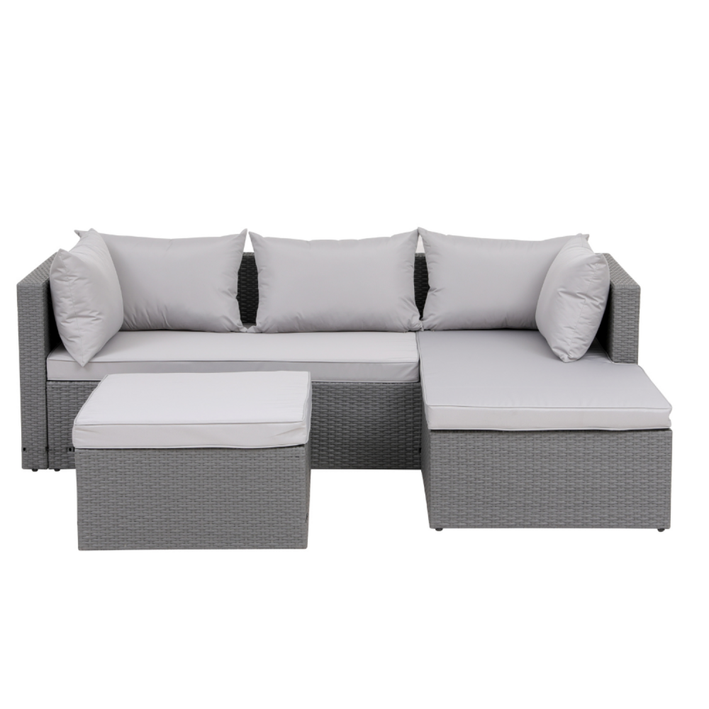 Salon de jardin en résine tressée 4 places gris-gris clair lecci