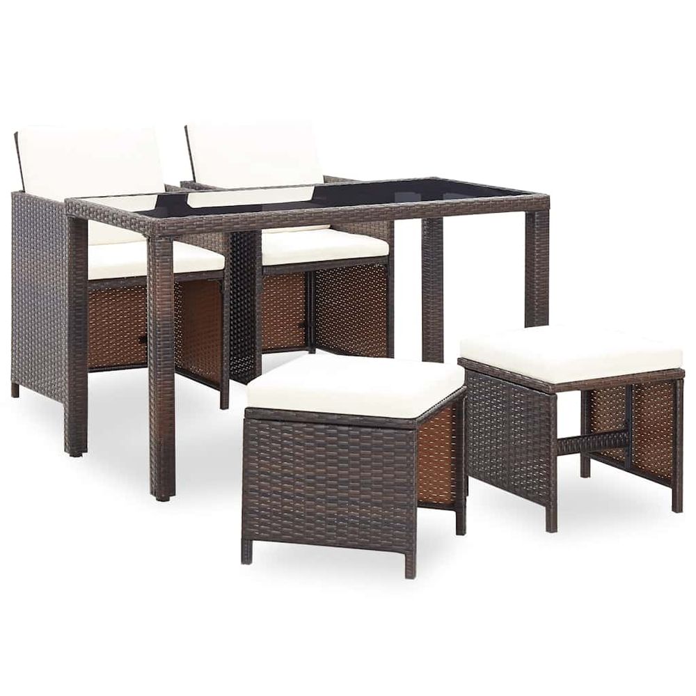 Ensemble à manger d'extérieur 5pcs avec coussins résine tressée