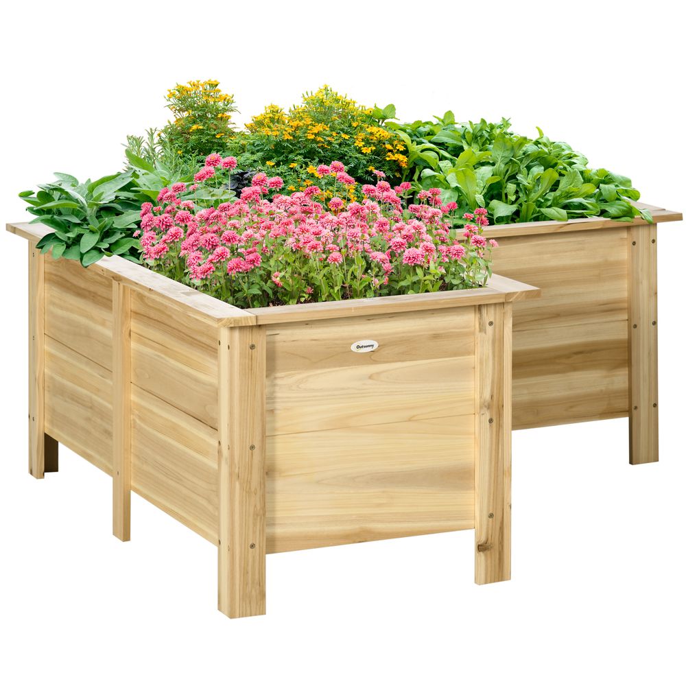 Jardinière d'angle en bois de sapin en forme de l pour jardin et terrasse 120x120x50 cm naturel