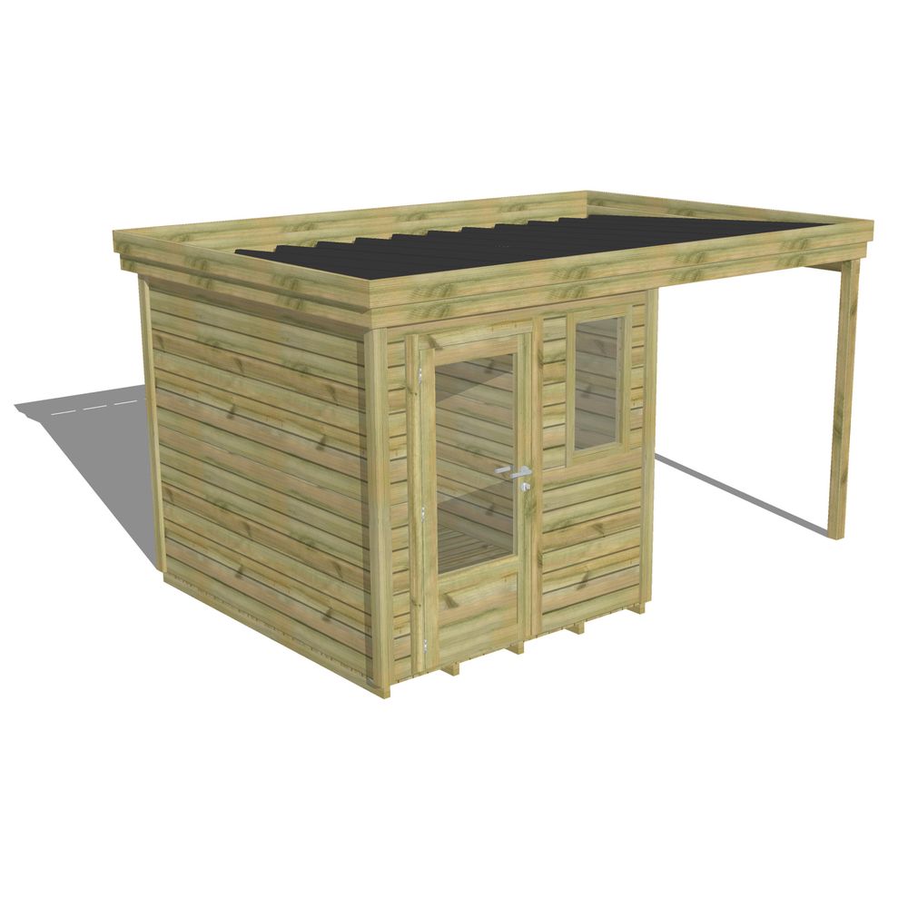 Abri de jardin bois pin traité autoclave 27mm - 4,14x2,64m / 11m2 - bac acier - plancher bois