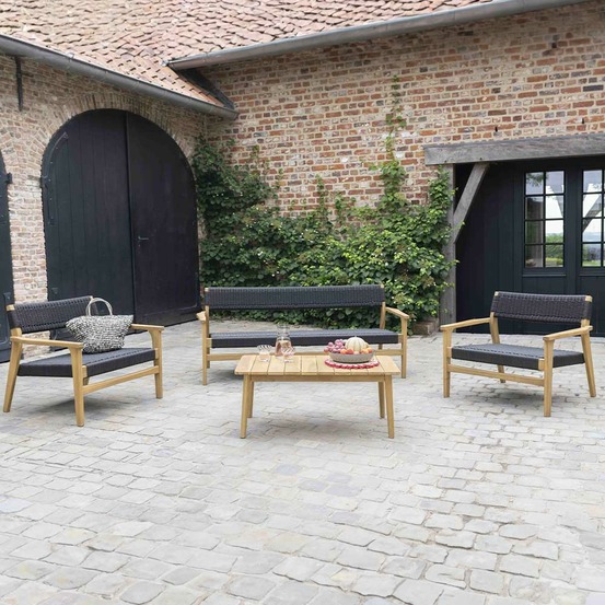 Fauteuil de jardin en teck massif et cordage noir manille