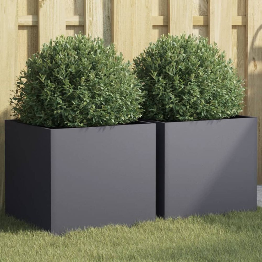 Lot de 2 jardinières acier anthracite pour terrasse et jardin 42cm