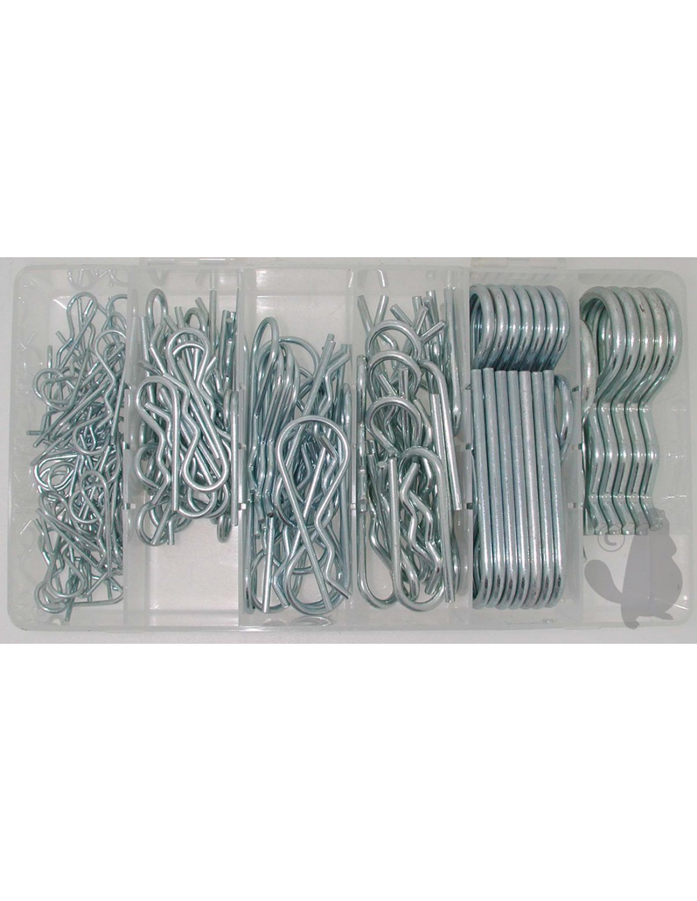 Coffret d'épingles d'arrêt composé d'un assortiment de 141 pièces.