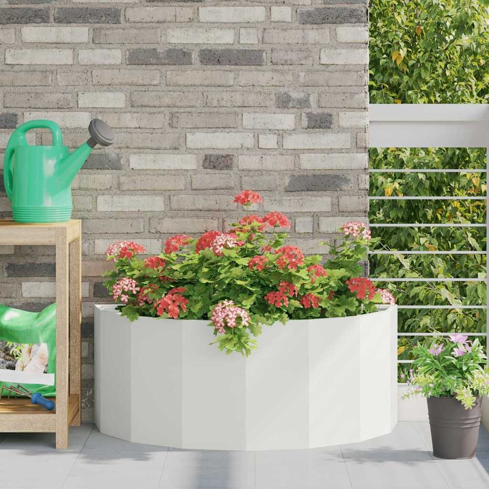 Jardinière demi-ronde en acier pour jardin terrasse blanc 90x45x35 cm