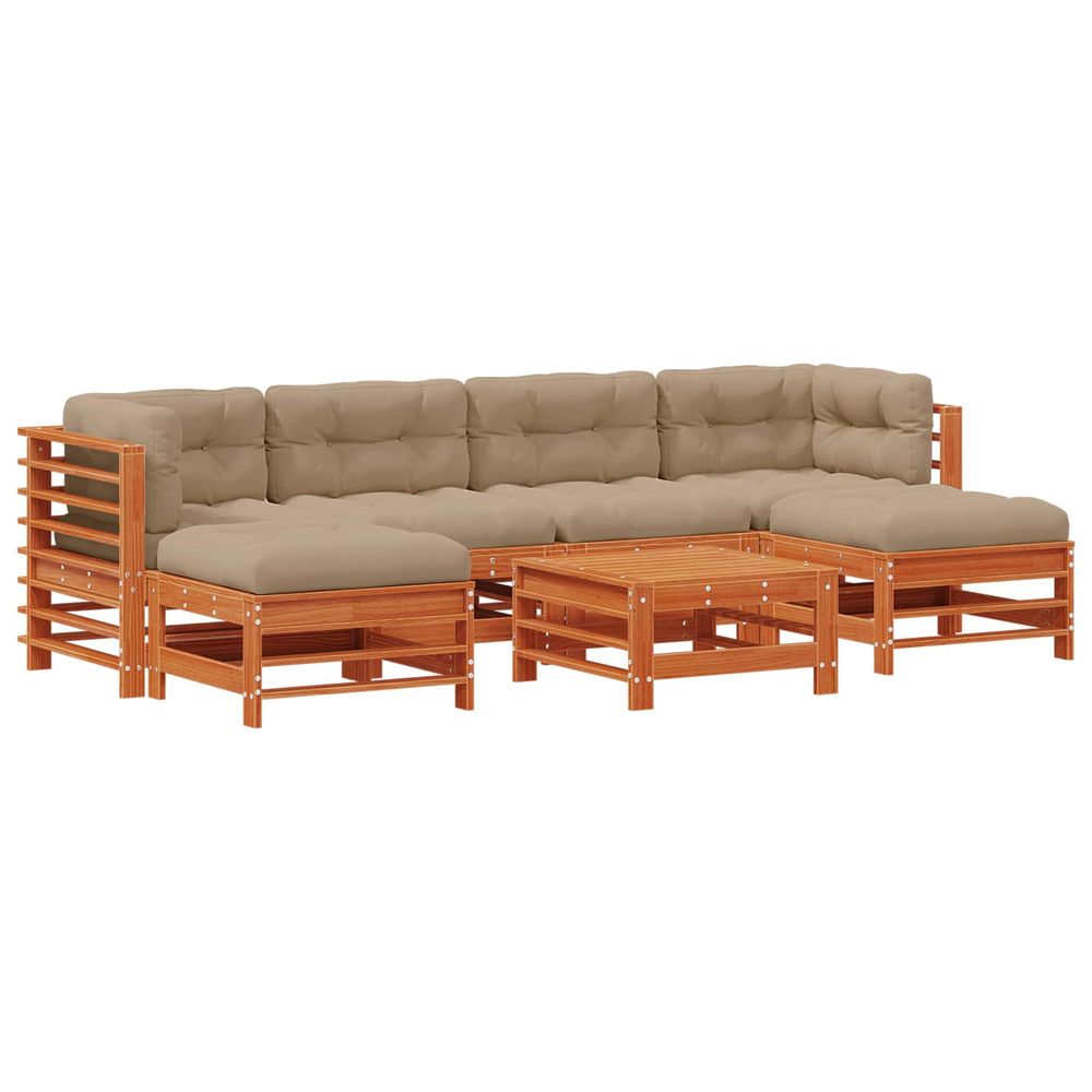 Ensemble de salon de jardin 7 pc brun cire bois de pin massif