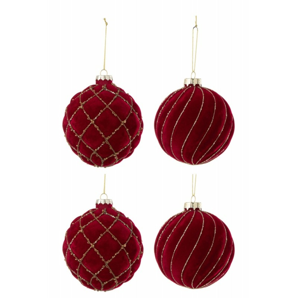 Boite de 4boules de noël en verre rouge 10x10x10 cm
