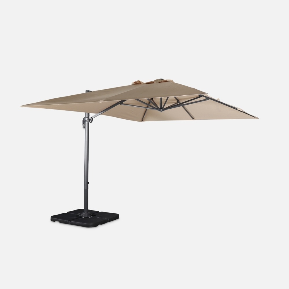 Parasol déporté rectangulaire 3x4 m - wimereux - parasol excentré inclinable dans 5 positions, rotatif à 360° + dalles à lester