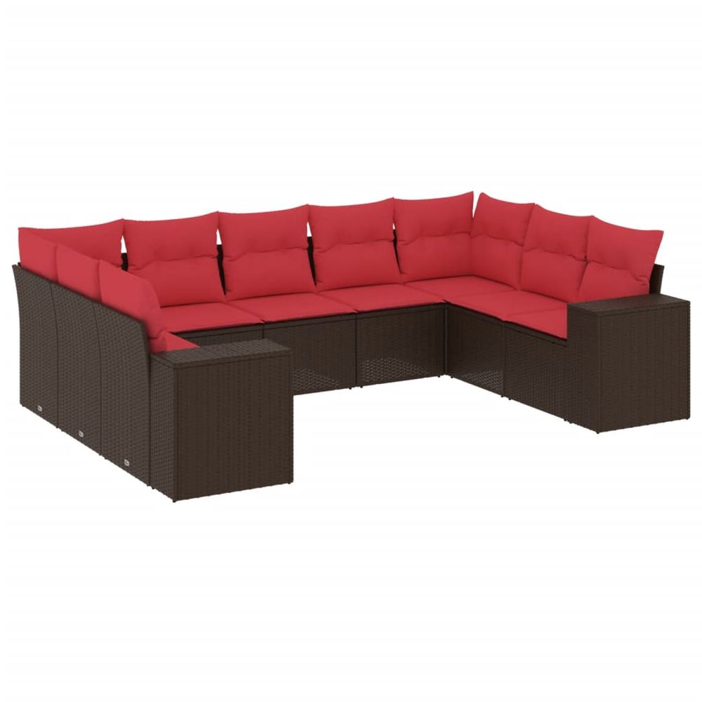 Ensemble de canapé de jardin 9 pcs avec coussins marron