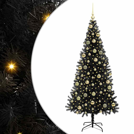 Sapin de noël avec 300 led avec support noir 210 cm pvc