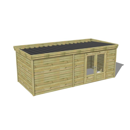 Abri de jardin bois pin traité autoclave 27mm - 6,49x2,64m / 17m2 - bac acier - abri français