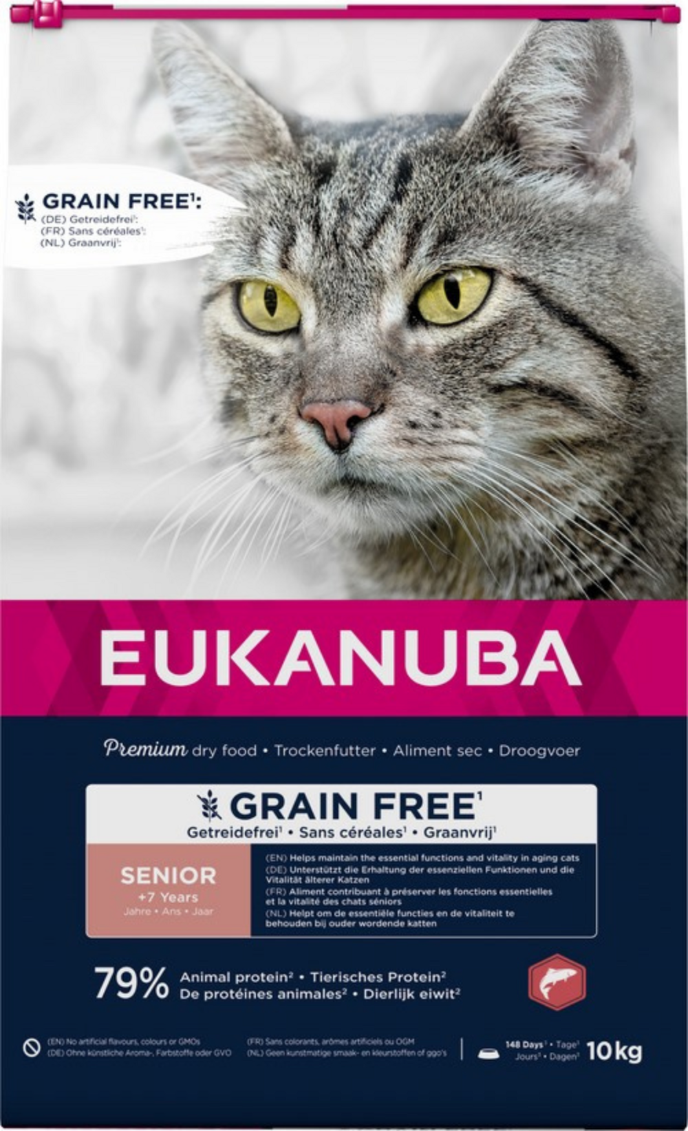 Eukanuba - croquettes sans céréales au saumon pour chat senior 10kg