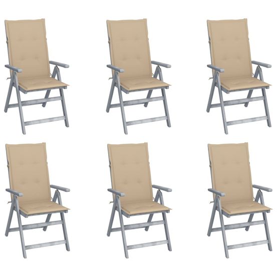 Chaises inclinables de jardin lot de 6 et coussins bois acacia