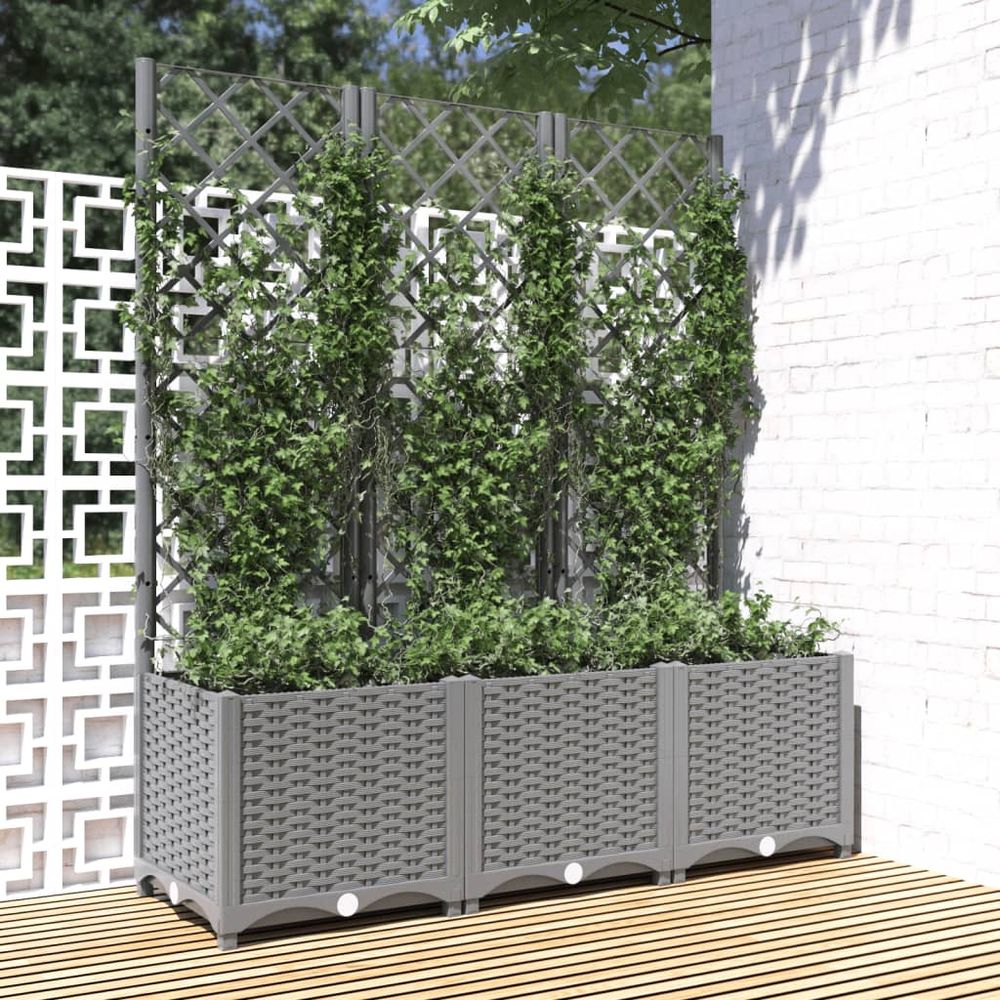 Très grande jardinière avec treillis haut 136 cm gris clair